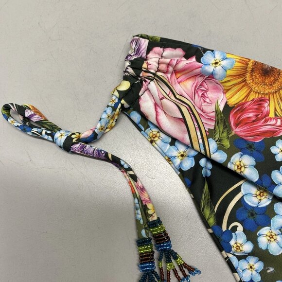NEW AQUA BENDITA  Eda Side Tassel Bikini Bottom Blue/Green Floral Size 3XL - Picture 8 of 13
